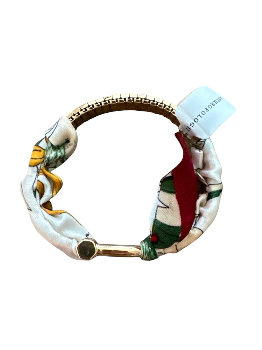 Anthropologie Printed Fabric Bracelet Wine Motif Gold Plated Stretch One Size - Picture 5 of 9